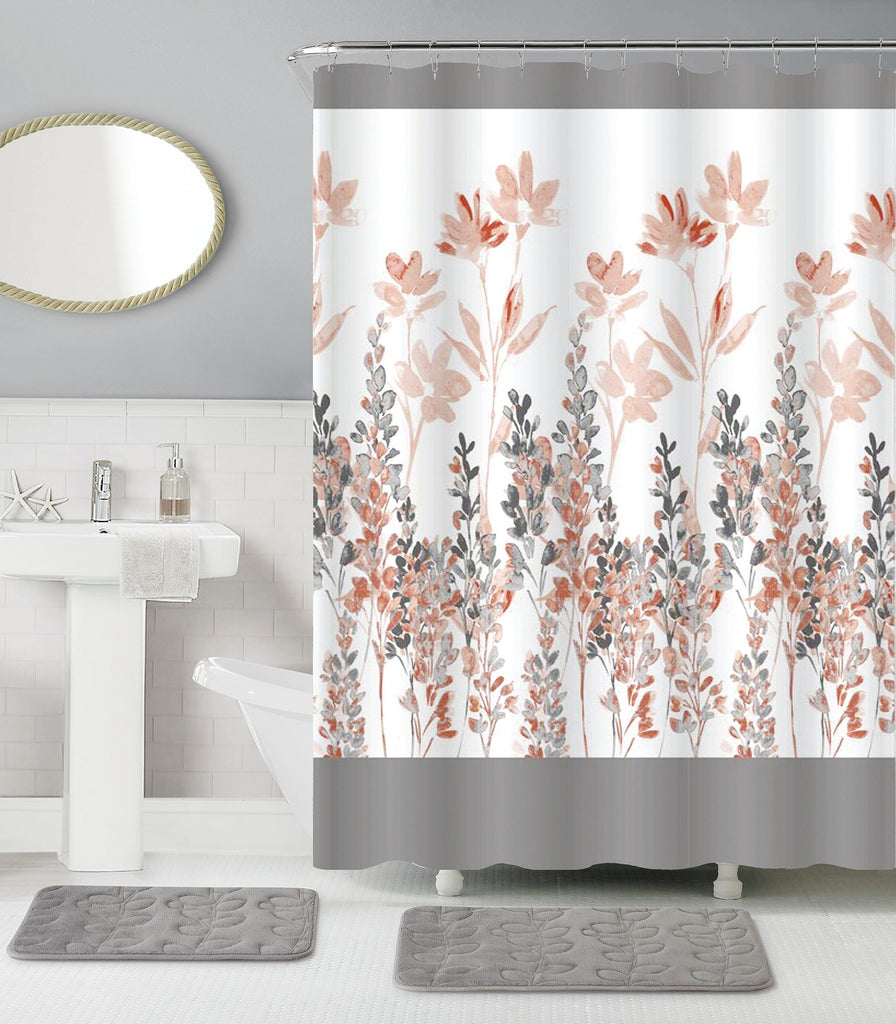 15 Piece Bathroom Shower Curtain Set with Matching Memory Foam