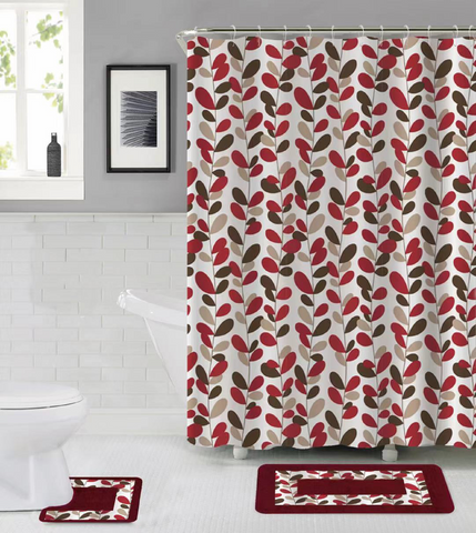 Bath Fusion Christine Geometric 15-Piece Bathroom Shower Set, Red