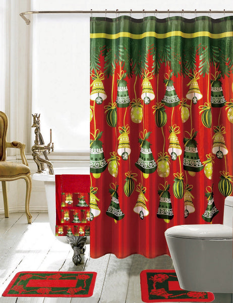 Christmas Bathroom Decor 18 Piece Shower Curtain woven bathmat Set