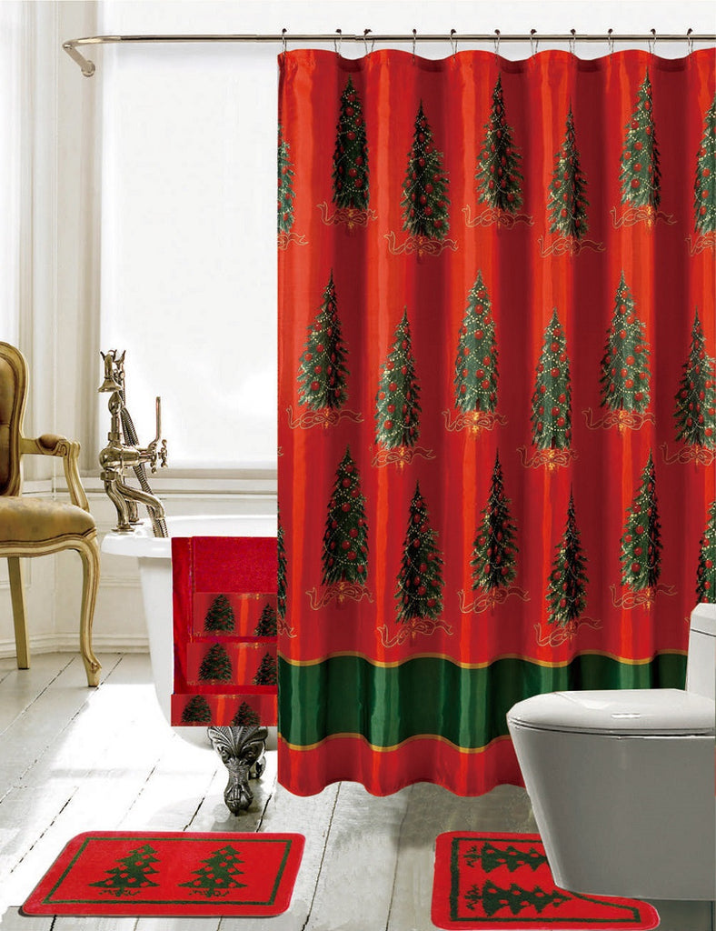 Christmas Bathroom Decor 18 Piece Shower Curtain woven bathmat Set