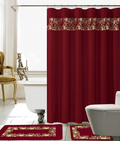 15PC Lillian Embroidery Shower Curtain Set