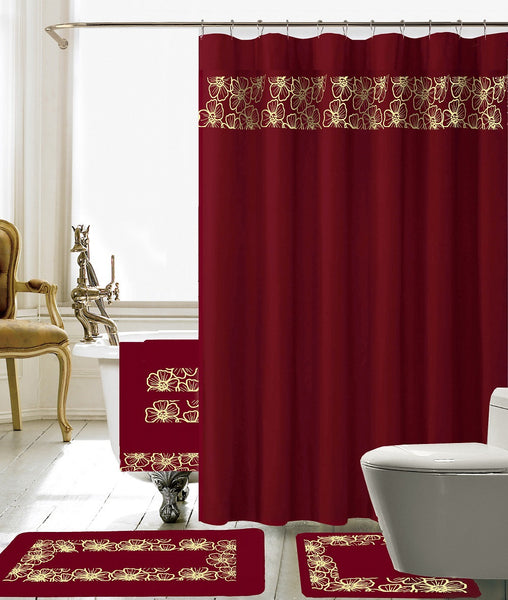 18PC Lillian Embroidery Shower Curtain Set