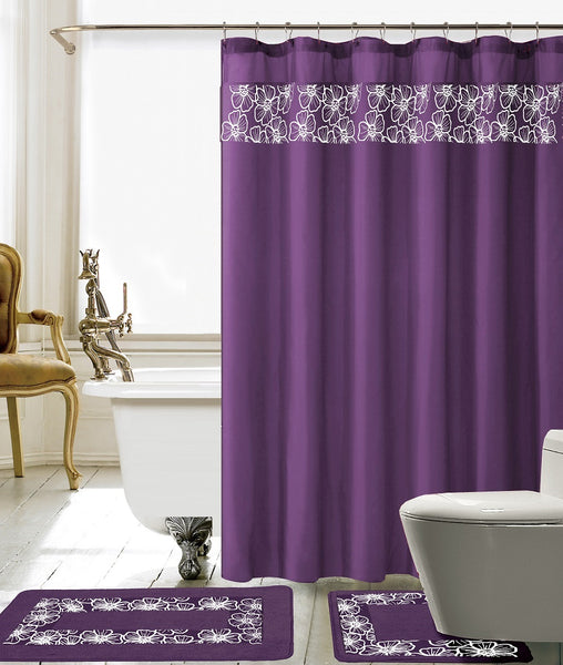 15PC Lillian Embroidery Shower Curtain Set