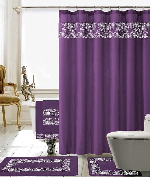 18PC Lillian Embroidery Shower Curtain Set