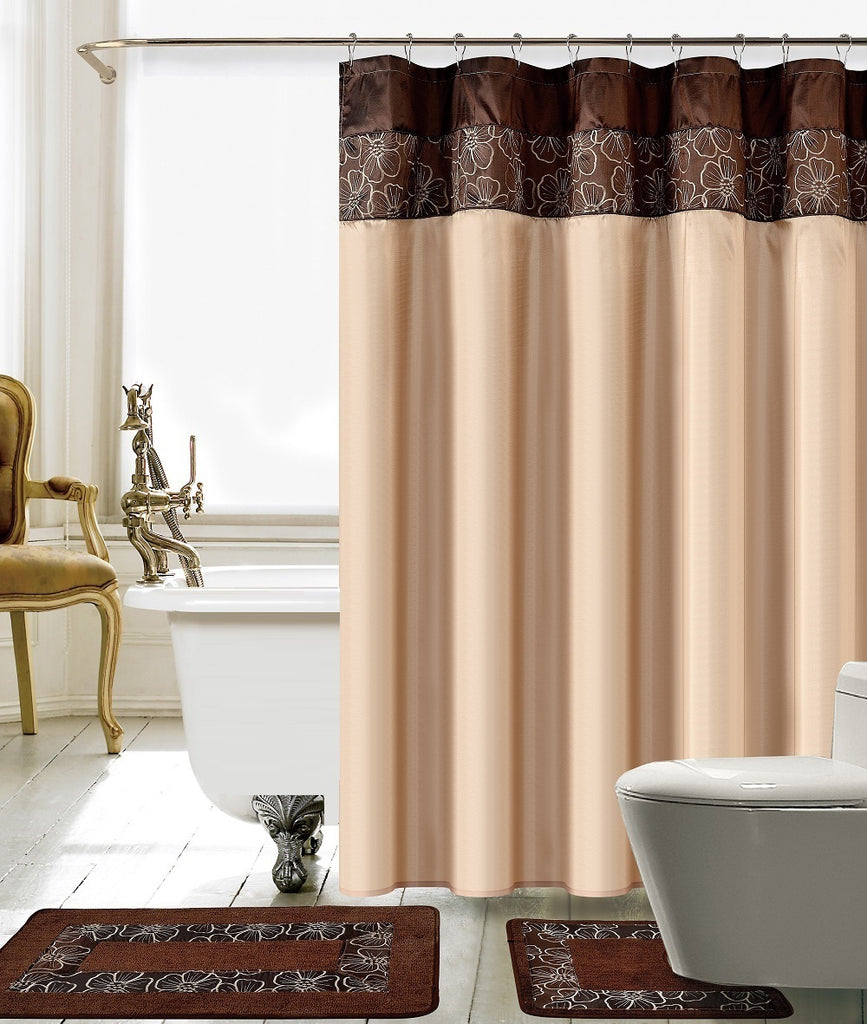 15PC Lillian Embroidery Shower Curtain Set