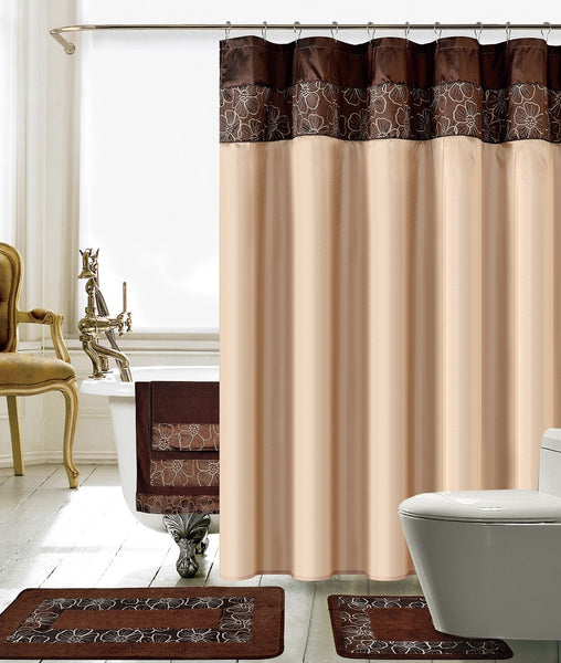 18PC Lillian Embroidery Shower Curtain Set