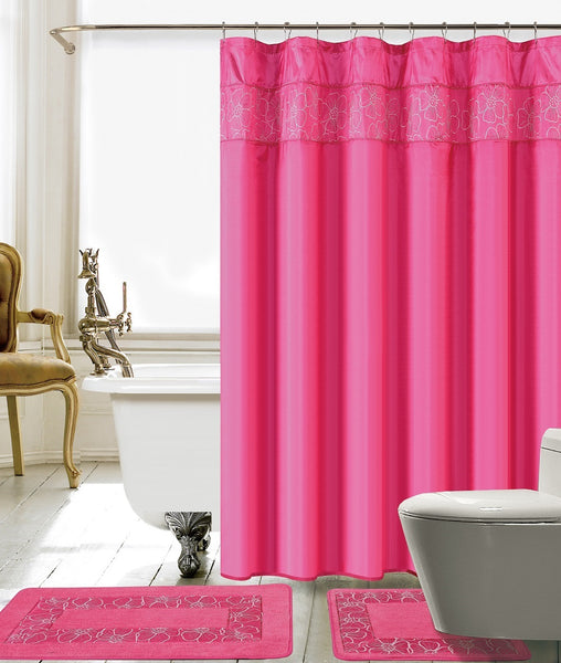 15PC Lillian Embroidery Shower Curtain Set