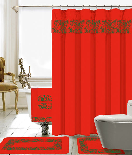 18PC Lillian Embroidery Shower Curtain Set