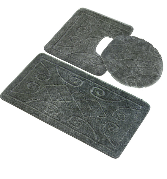 3 Piece Engraved Twist Bath Rug Set